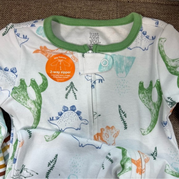 NWTCat And Jack Footed Pajamas Boys Little Brother Spell &  White Green Dinosaur - Picture 4 of 12